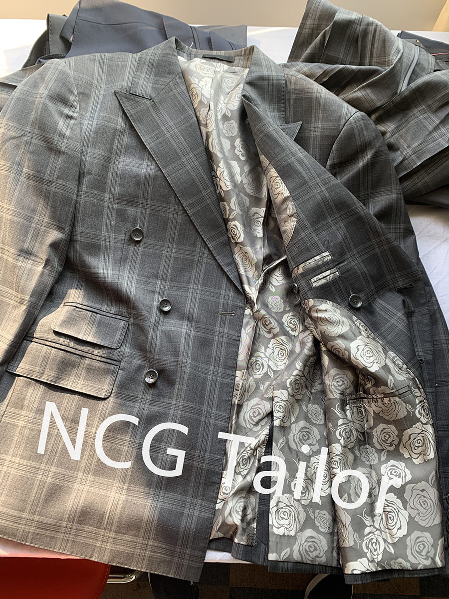 light gray plaid suit