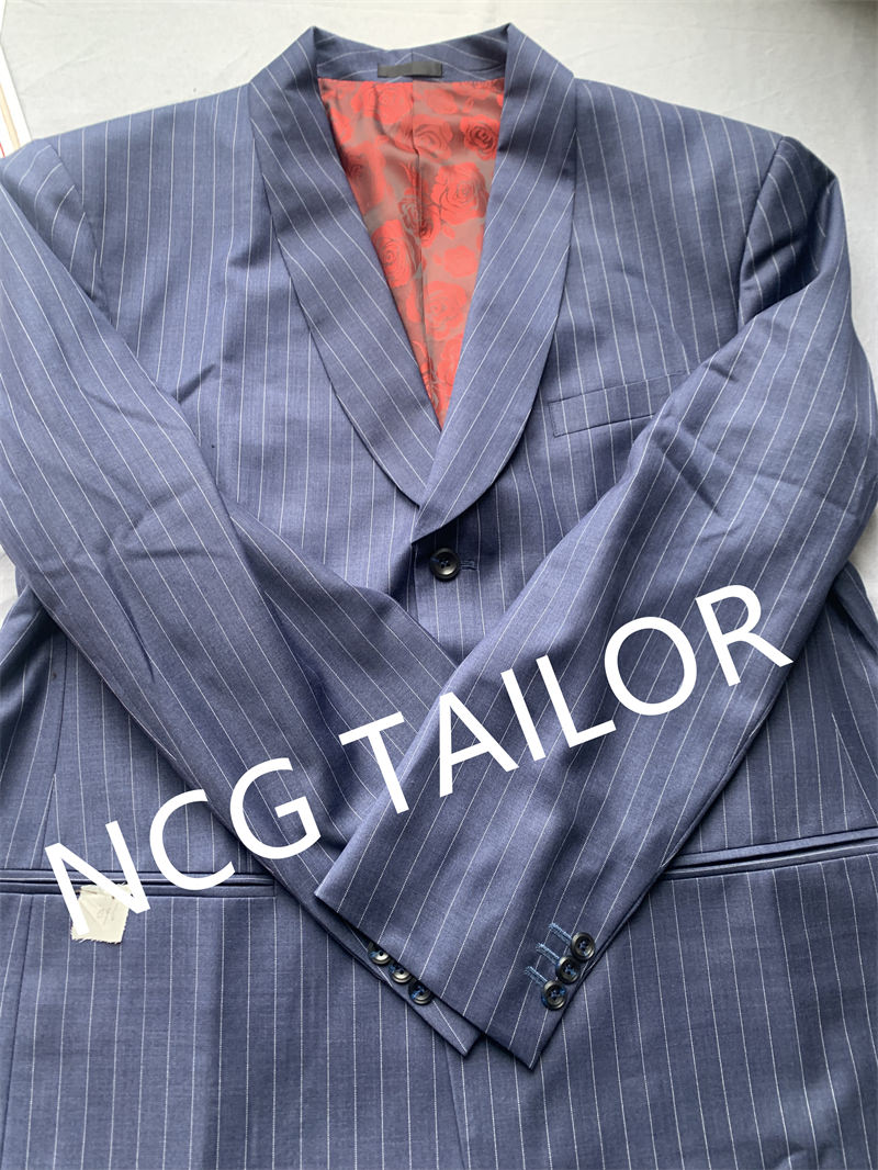 Blue stripes light weight summer suit - shawl collar